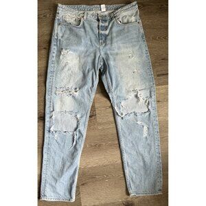H&M &denim Boyfriend Jeans Low‎ Waist Button Fly Light Wash Denim Size 31